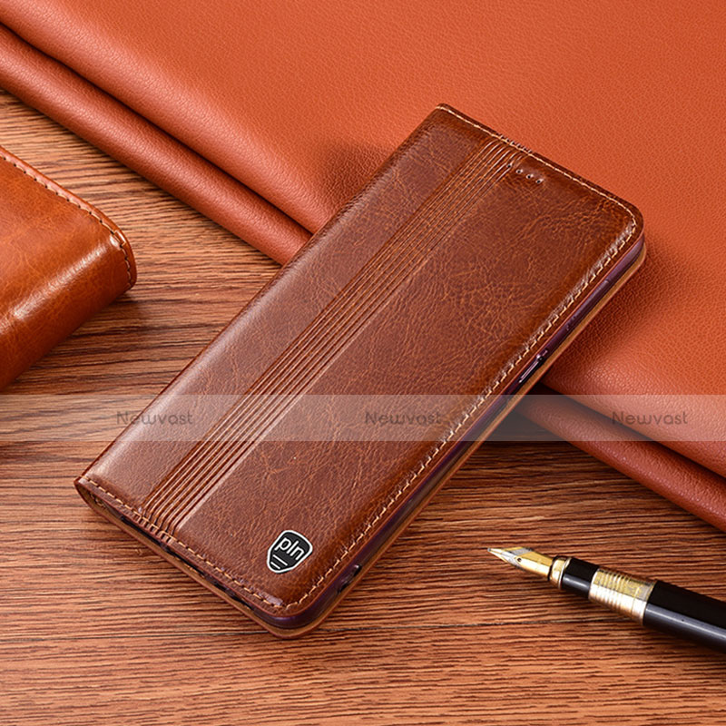 Leather Case Stands Flip Cover Holder H09P for Motorola Moto G62 5G Light Brown