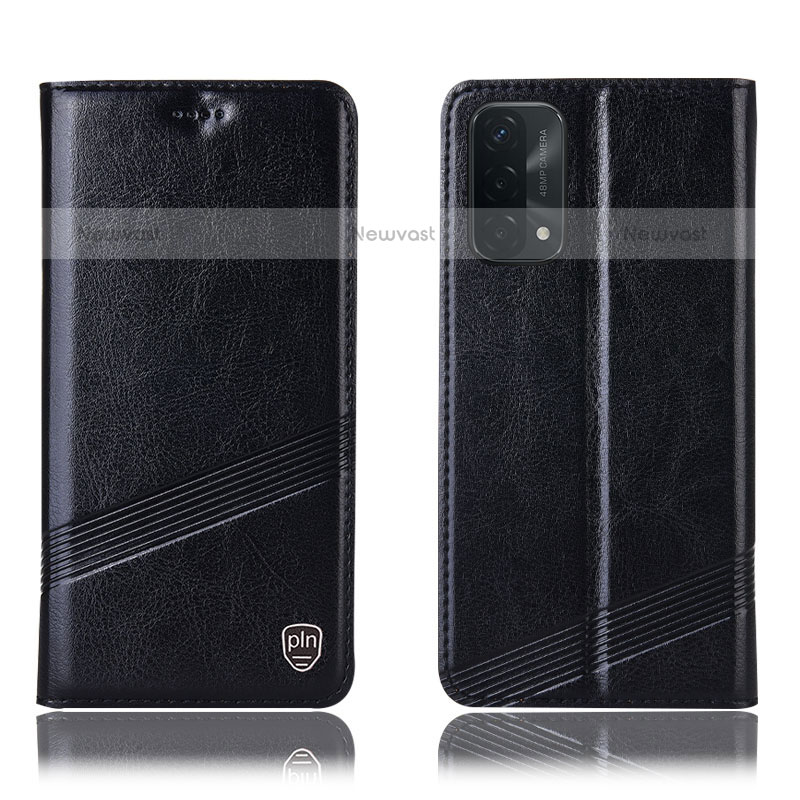 Leather Case Stands Flip Cover Holder H09P for OnePlus Nord N200 5G Black