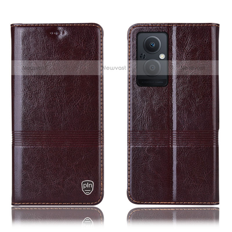 Leather Case Stands Flip Cover Holder H09P for Oppo F21s Pro 5G Brown