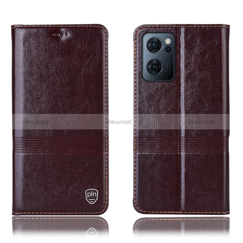 Leather Case Stands Flip Cover Holder H09P for Oppo Find X5 Lite 5G Brown