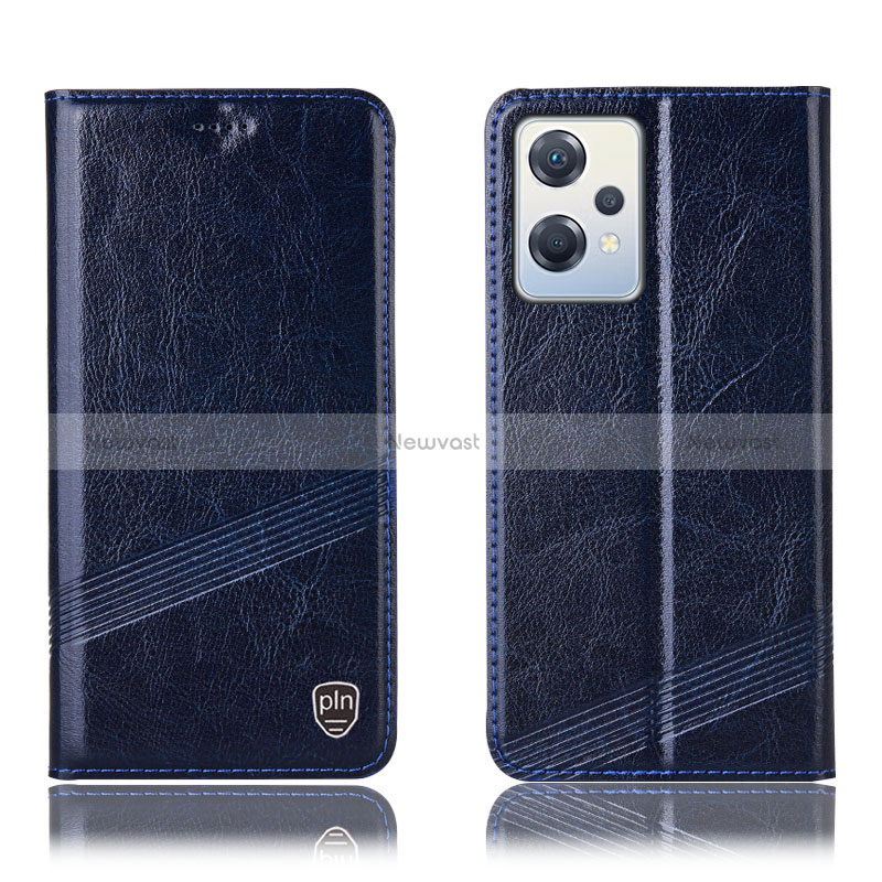 Leather Case Stands Flip Cover Holder H09P for Oppo K10X 5G Blue