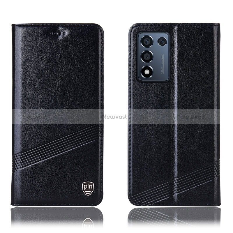 Leather Case Stands Flip Cover Holder H09P for Oppo K9S 5G Black