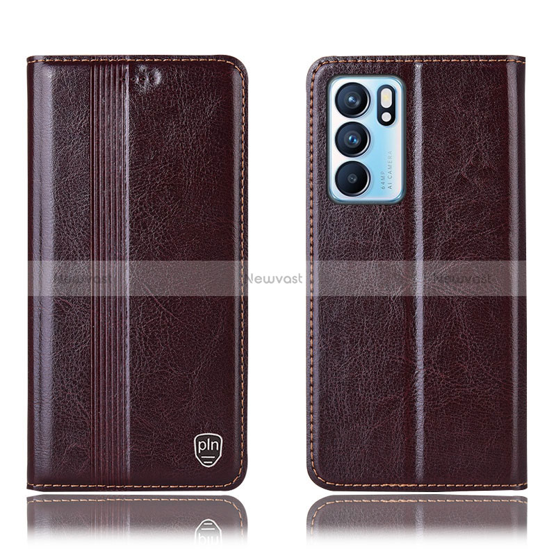 Leather Case Stands Flip Cover Holder H09P for Oppo Reno6 5G