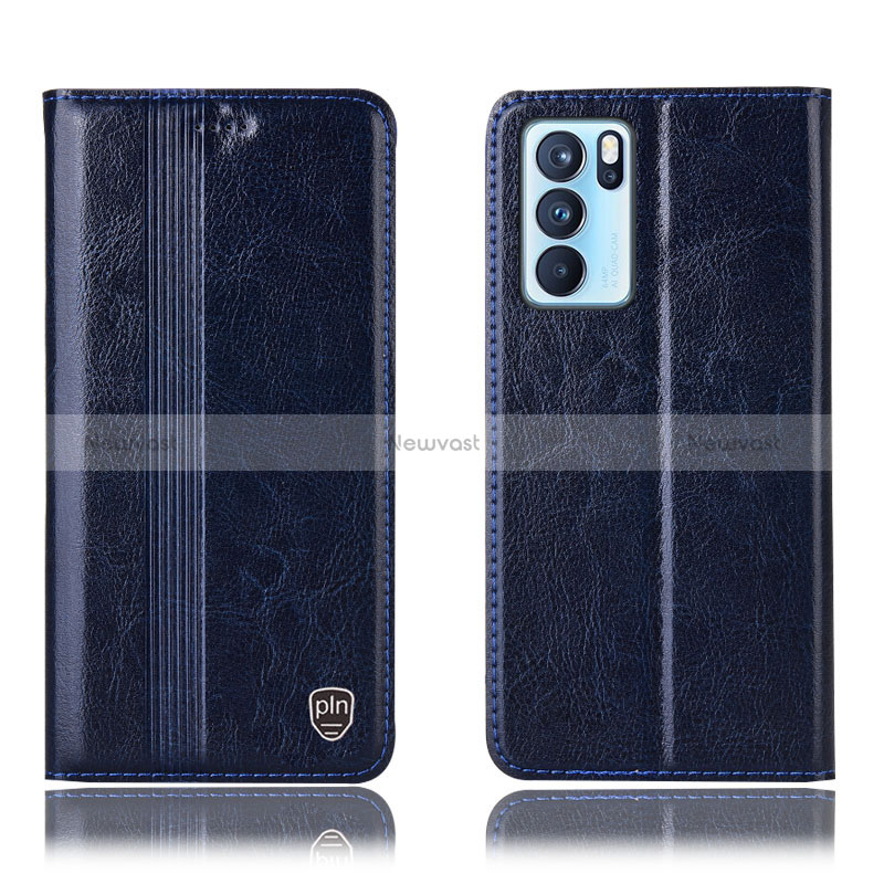 Leather Case Stands Flip Cover Holder H09P for Oppo Reno6 Pro 5G India Blue