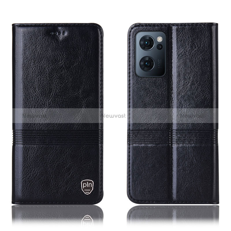 Leather Case Stands Flip Cover Holder H09P for Oppo Reno7 5G Black
