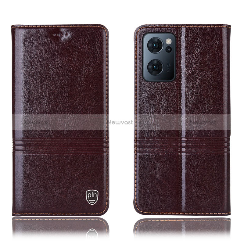 Leather Case Stands Flip Cover Holder H09P for Oppo Reno7 5G Brown