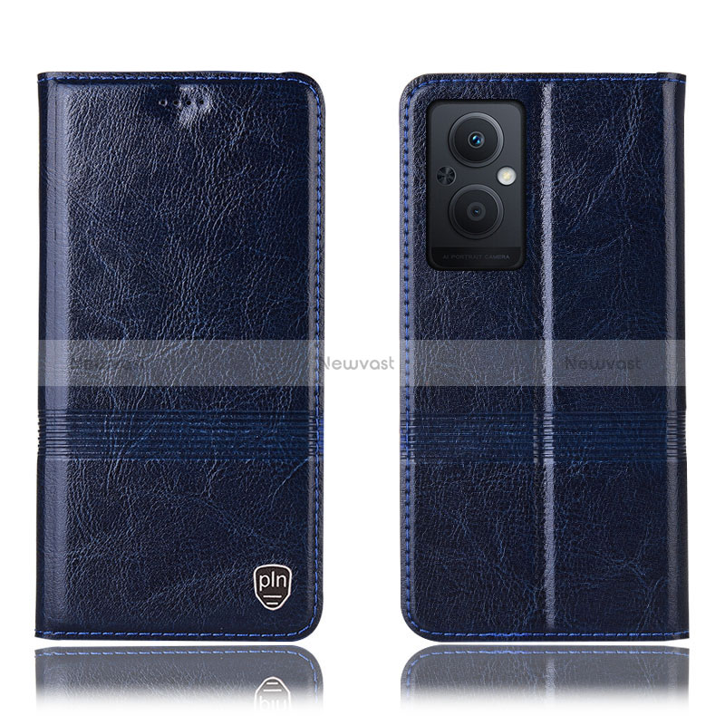 Leather Case Stands Flip Cover Holder H09P for Oppo Reno7 Z 5G Blue
