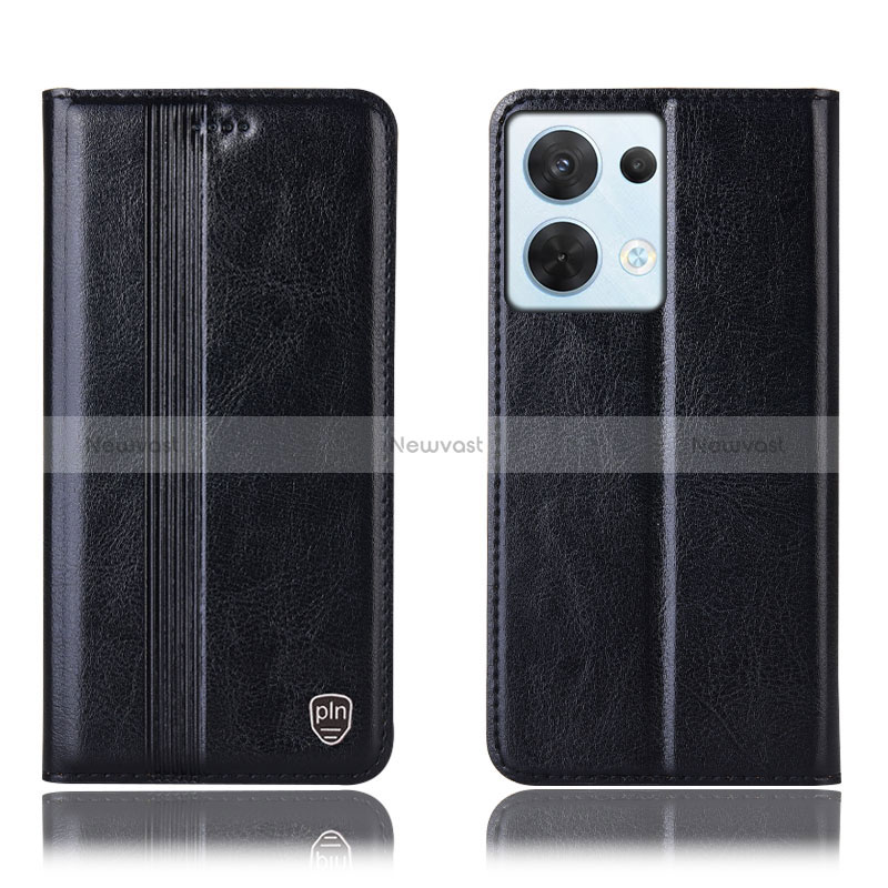 Leather Case Stands Flip Cover Holder H09P for Oppo Reno8 5G Black