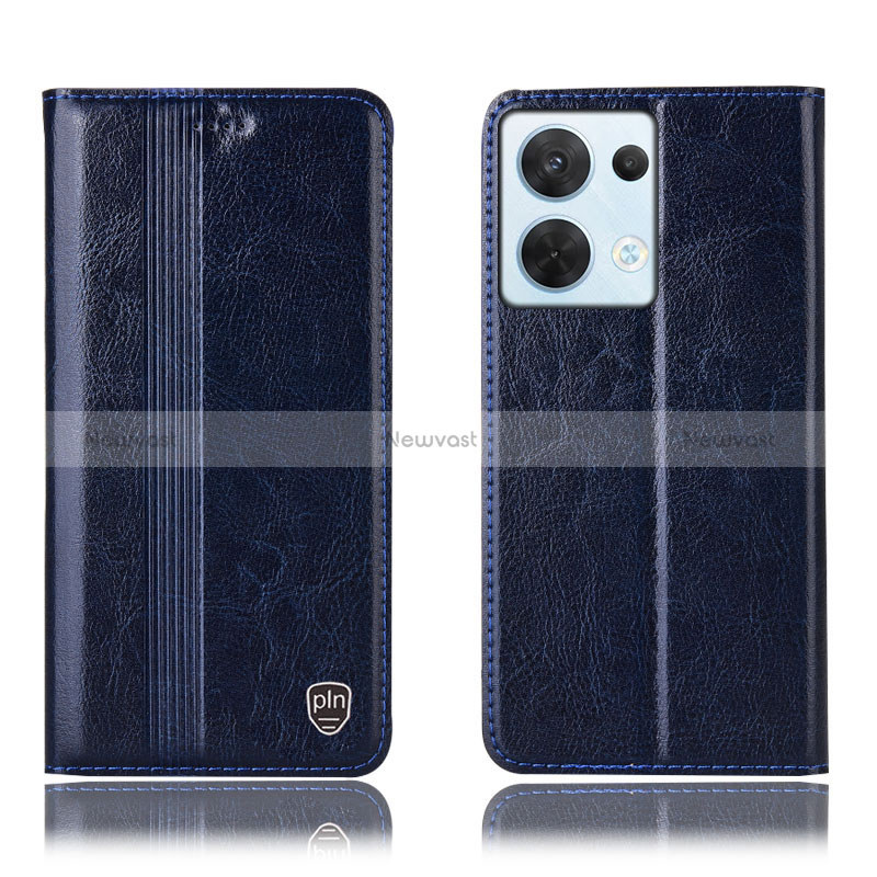Leather Case Stands Flip Cover Holder H09P for Oppo Reno8 5G Blue