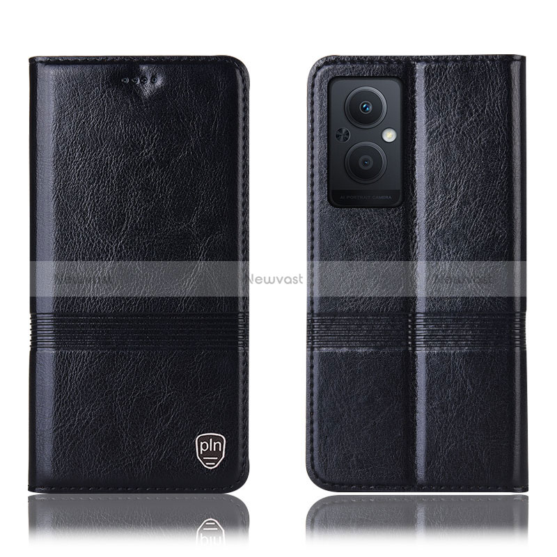 Leather Case Stands Flip Cover Holder H09P for Oppo Reno8 Lite 5G Black