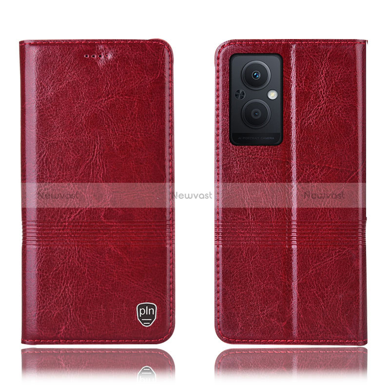 Leather Case Stands Flip Cover Holder H09P for Oppo Reno8 Lite 5G Red