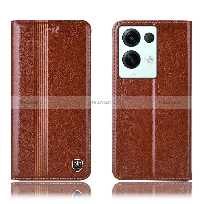 Leather Case Stands Flip Cover Holder H09P for Oppo Reno8 Pro+ Plus 5G Light Brown