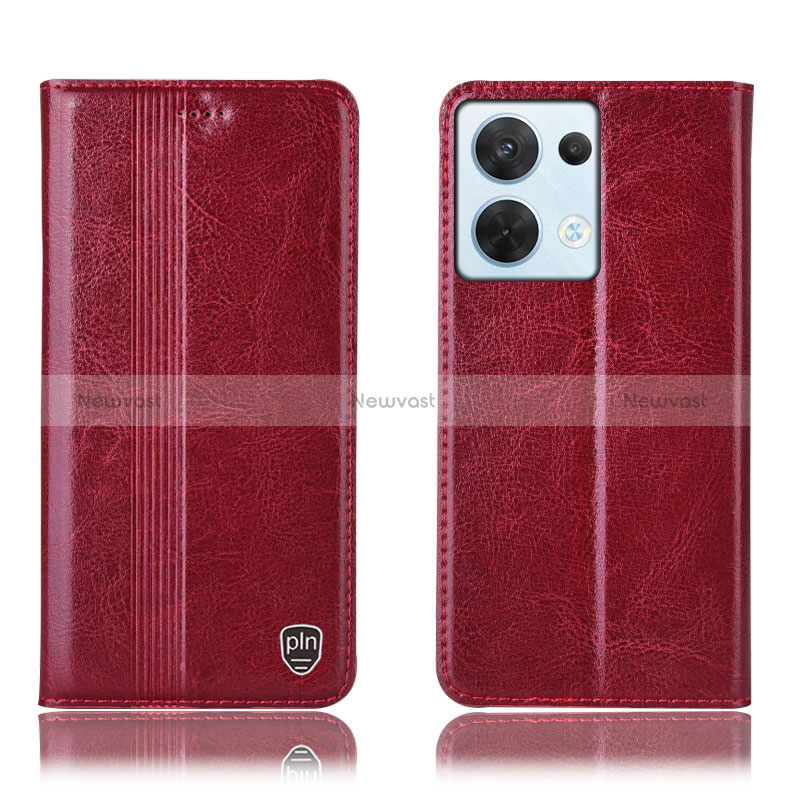 Leather Case Stands Flip Cover Holder H09P for Oppo Reno9 Pro 5G Red