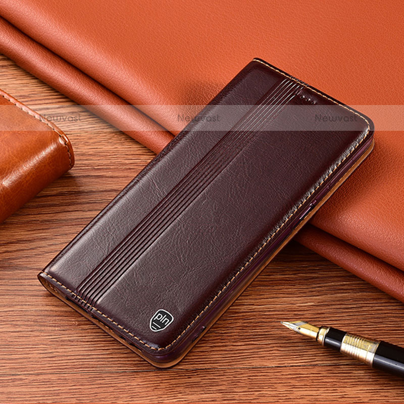 Leather Case Stands Flip Cover Holder H09P for Samsung Galaxy A51 4G Brown