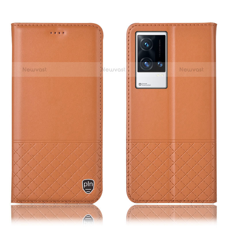 Leather Case Stands Flip Cover Holder H09P for Vivo iQOO 8 5G Orange