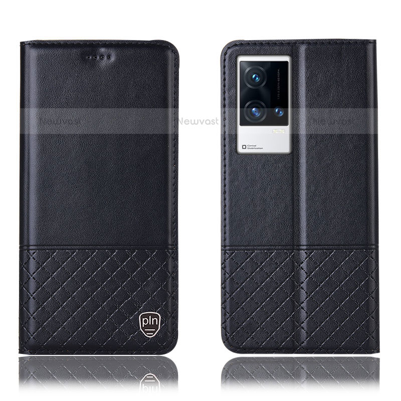 Leather Case Stands Flip Cover Holder H09P for Vivo iQOO 8 Pro 5G Black