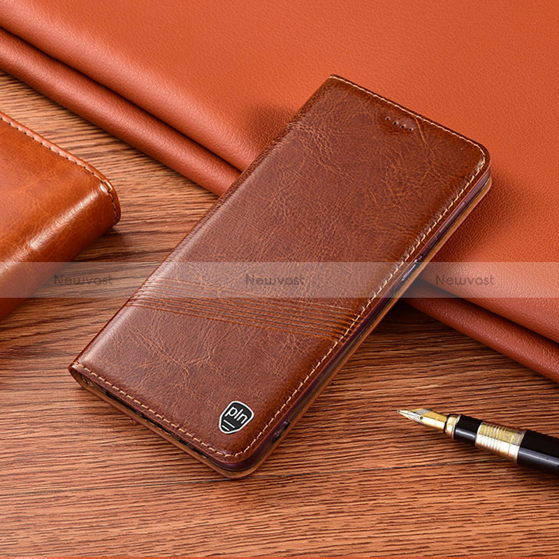 Leather Case Stands Flip Cover Holder H09P for Vivo V25 5G Light Brown