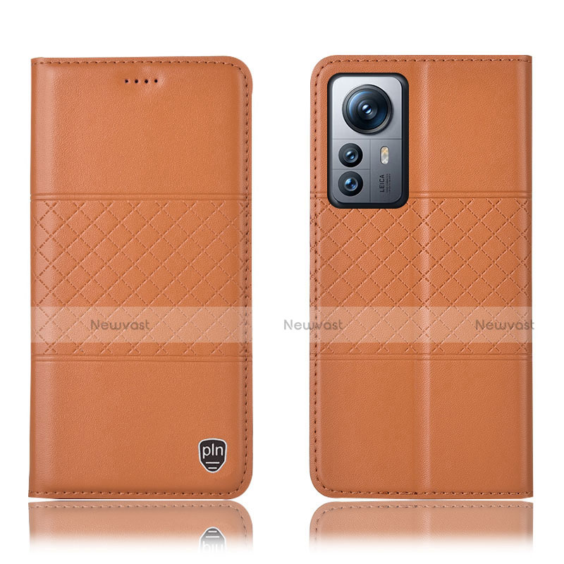 Leather Case Stands Flip Cover Holder H09P for Xiaomi Mi 12 5G Orange
