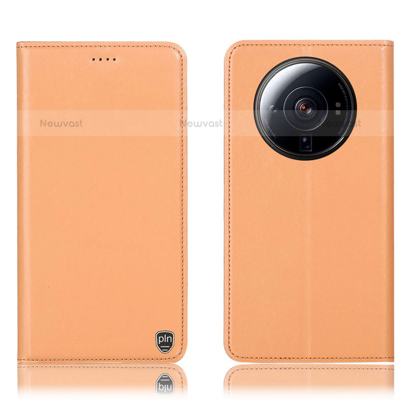 Leather Case Stands Flip Cover Holder H09P for Xiaomi Mi 12 Ultra 5G Orange