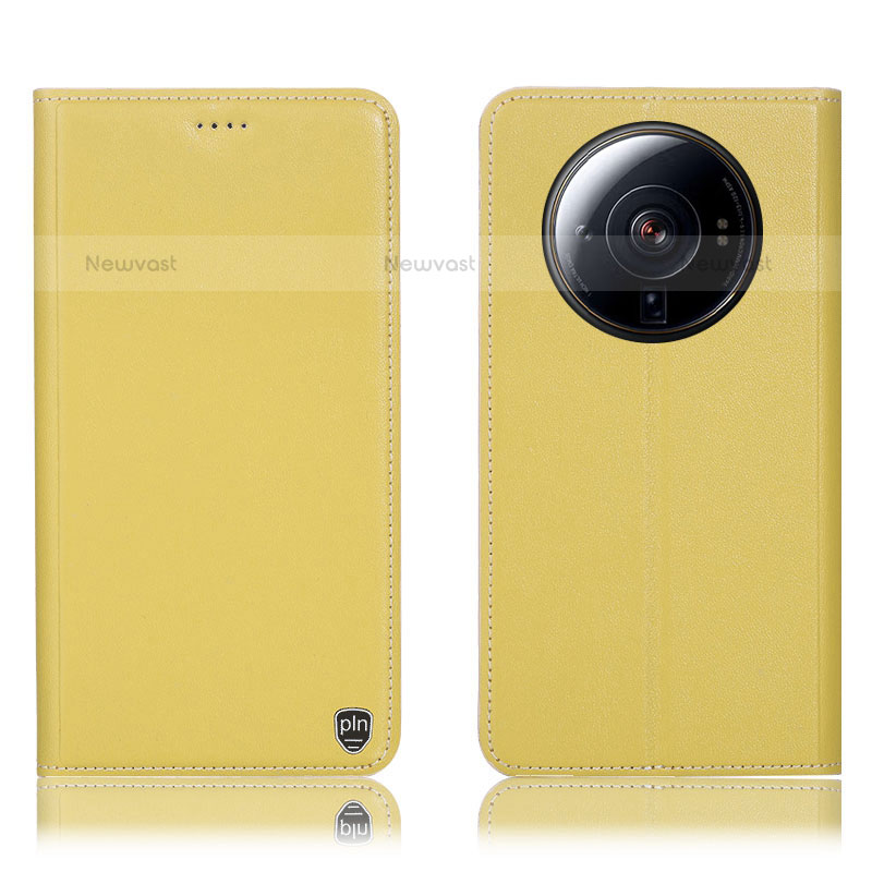 Leather Case Stands Flip Cover Holder H09P for Xiaomi Mi 12 Ultra 5G Yellow