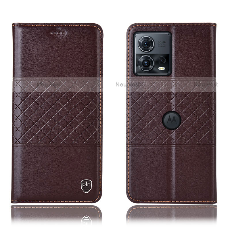 Leather Case Stands Flip Cover Holder H10P for Motorola Moto Edge 30 Fusion 5G Brown