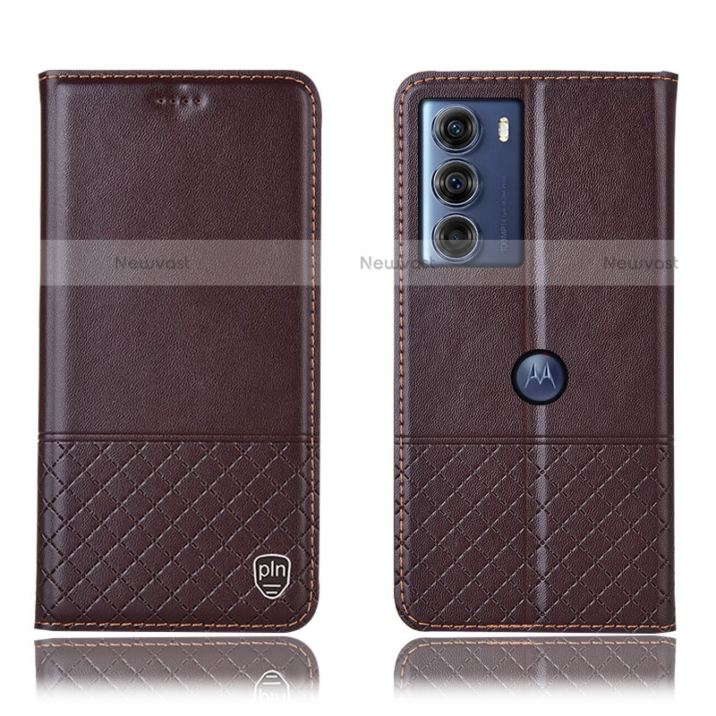 Leather Case Stands Flip Cover Holder H10P for Motorola Moto Edge S30 5G Brown