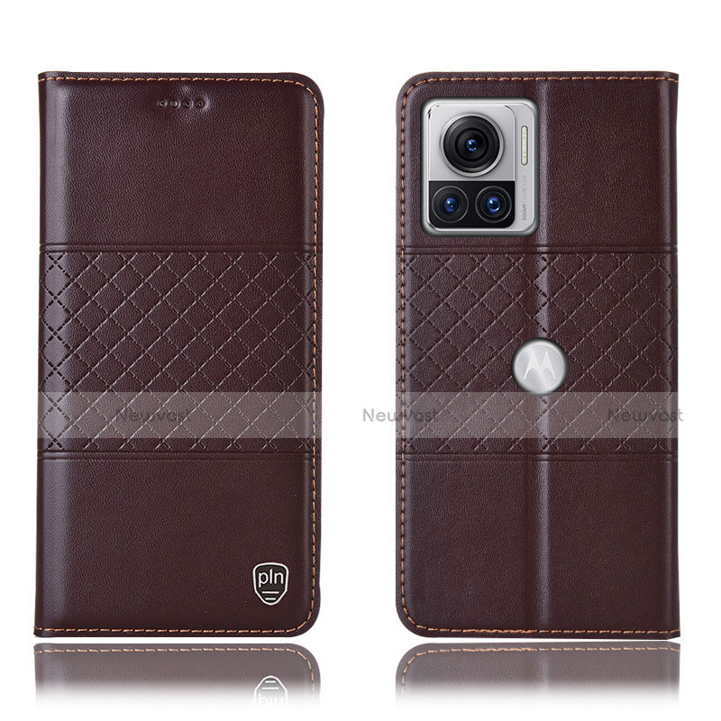 Leather Case Stands Flip Cover Holder H10P for Motorola Moto Edge X30 Pro 5G Brown