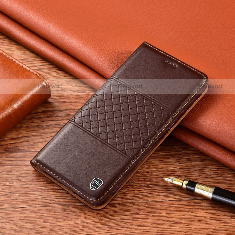 Leather Case Stands Flip Cover Holder H10P for Motorola Moto G Power (2022) Brown