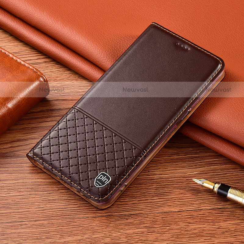 Leather Case Stands Flip Cover Holder H10P for Motorola Moto G100 5G Brown