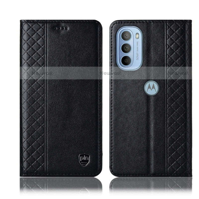 Leather Case Stands Flip Cover Holder H10P for Motorola Moto G31 Black