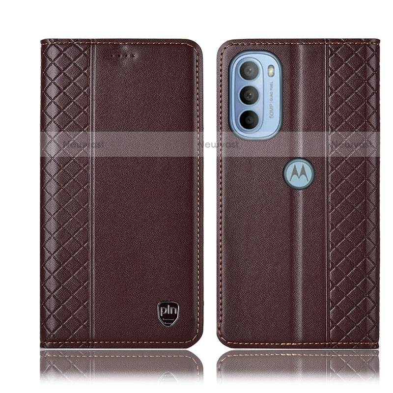 Leather Case Stands Flip Cover Holder H10P for Motorola Moto G31 Brown