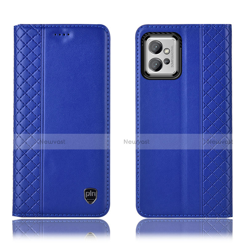 Leather Case Stands Flip Cover Holder H10P for Motorola Moto G32 Blue