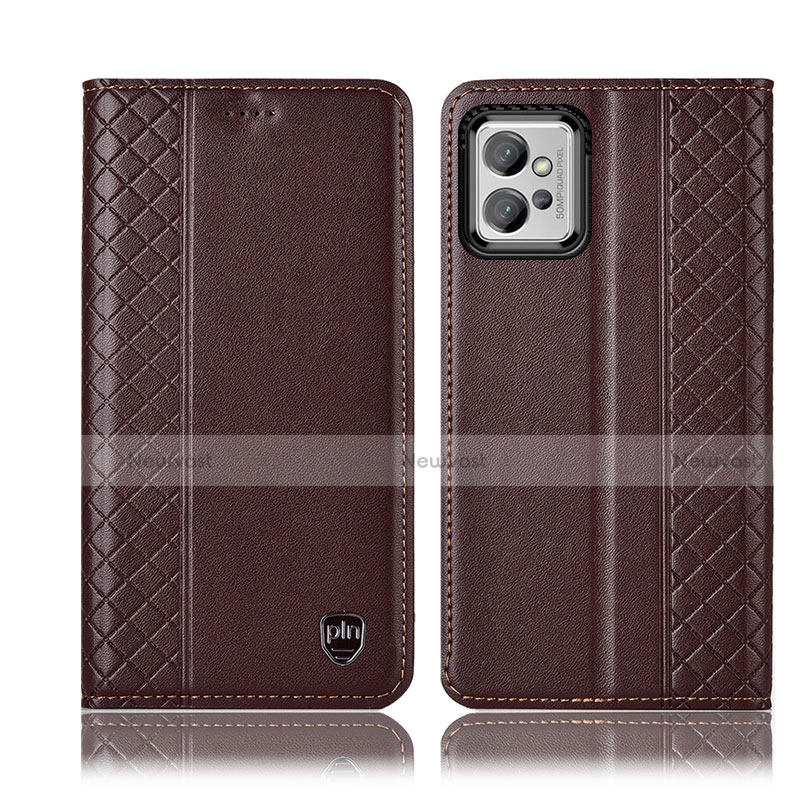 Leather Case Stands Flip Cover Holder H10P for Motorola Moto G32 Brown