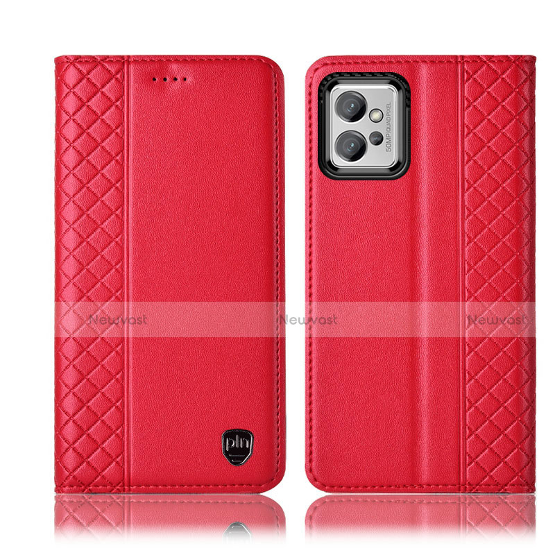 Leather Case Stands Flip Cover Holder H10P for Motorola Moto G32 Red