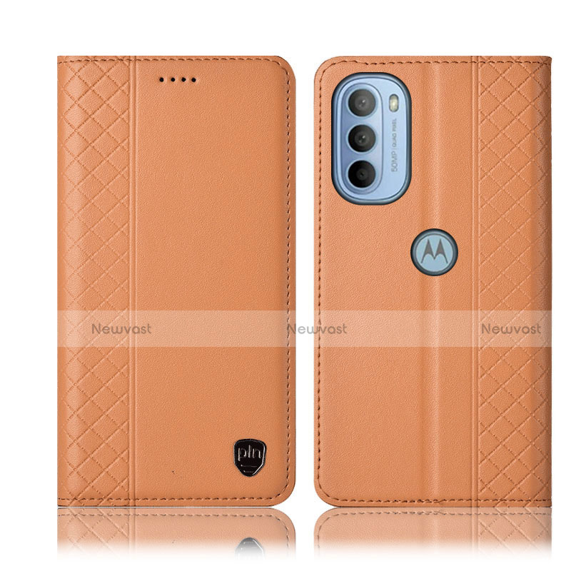 Leather Case Stands Flip Cover Holder H10P for Motorola Moto G41 Orange
