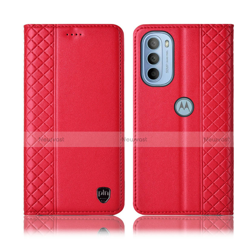 Leather Case Stands Flip Cover Holder H10P for Motorola Moto G41 Red