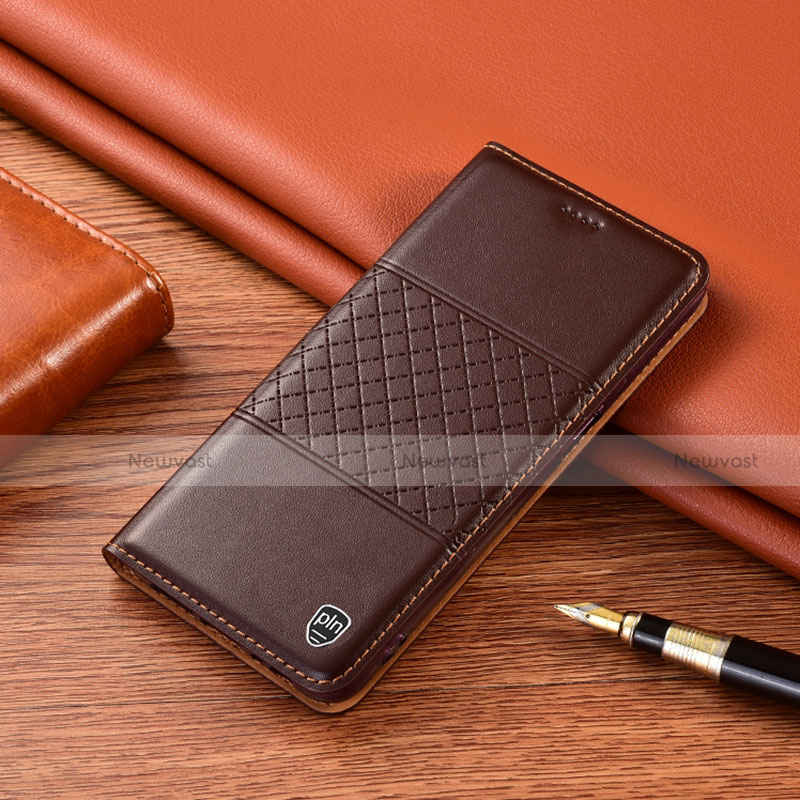 Leather Case Stands Flip Cover Holder H10P for Motorola Moto G42 Brown