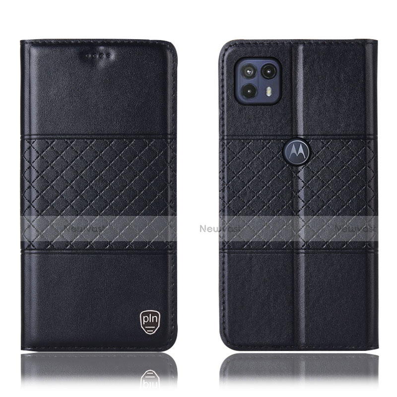 Leather Case Stands Flip Cover Holder H10P for Motorola Moto G50 5G Black