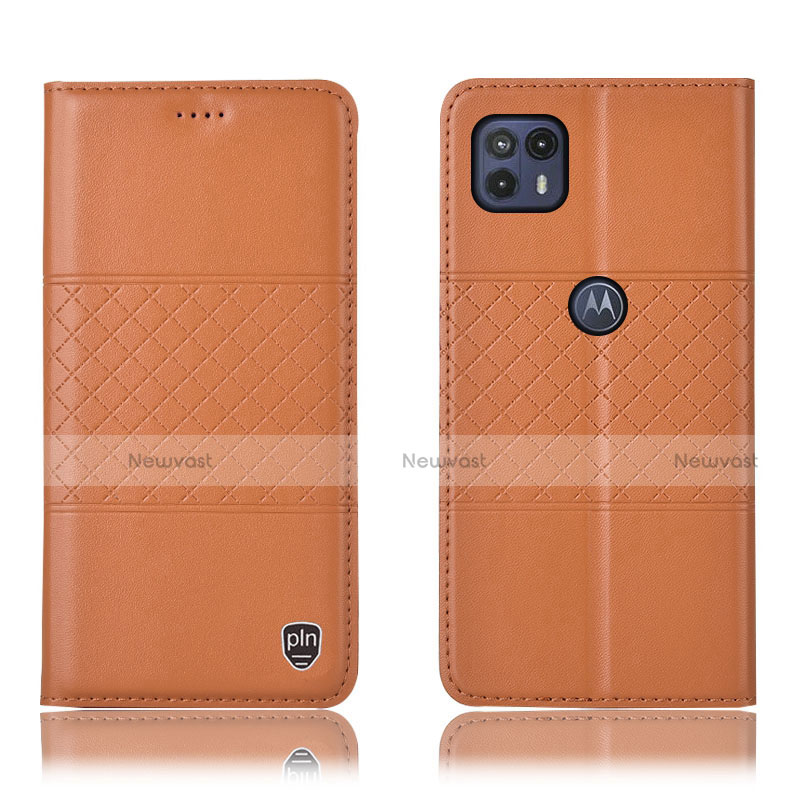 Leather Case Stands Flip Cover Holder H10P for Motorola Moto G50 5G Orange