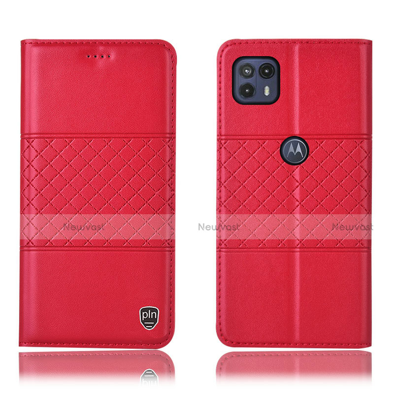 Leather Case Stands Flip Cover Holder H10P for Motorola Moto G50 5G Red