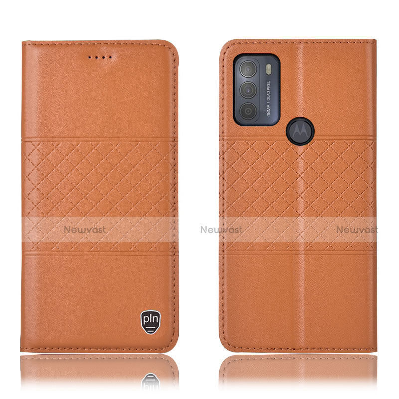 Leather Case Stands Flip Cover Holder H10P for Motorola Moto G50 Orange