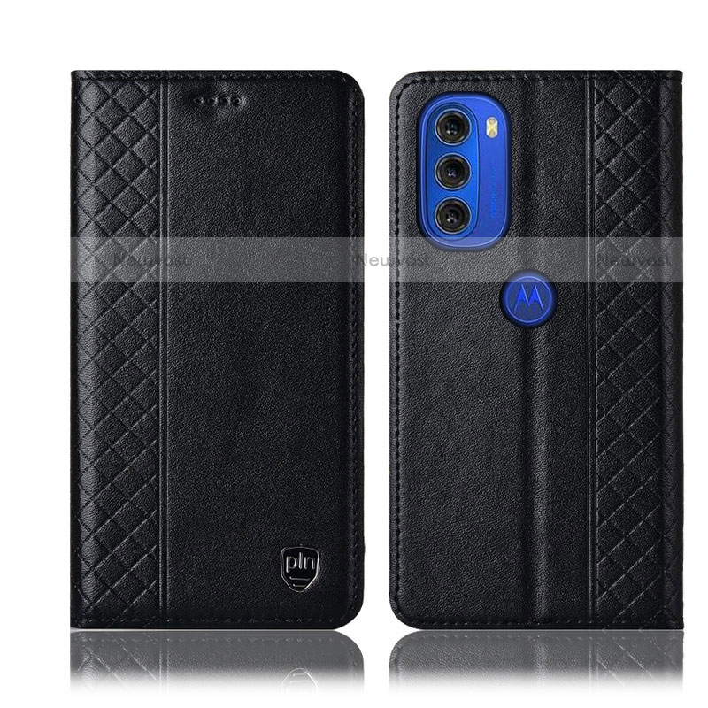 Leather Case Stands Flip Cover Holder H10P for Motorola Moto G51 5G Black