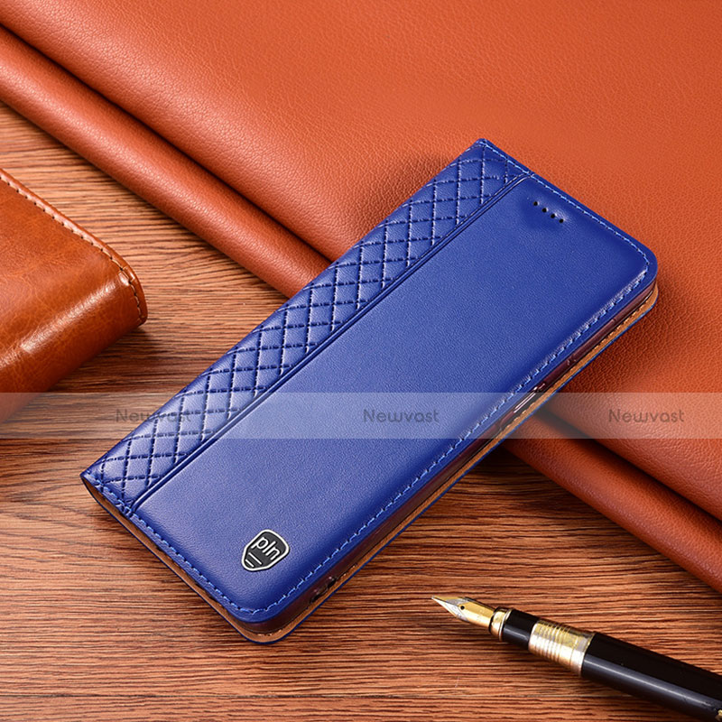 Leather Case Stands Flip Cover Holder H10P for Motorola Moto G60 Blue