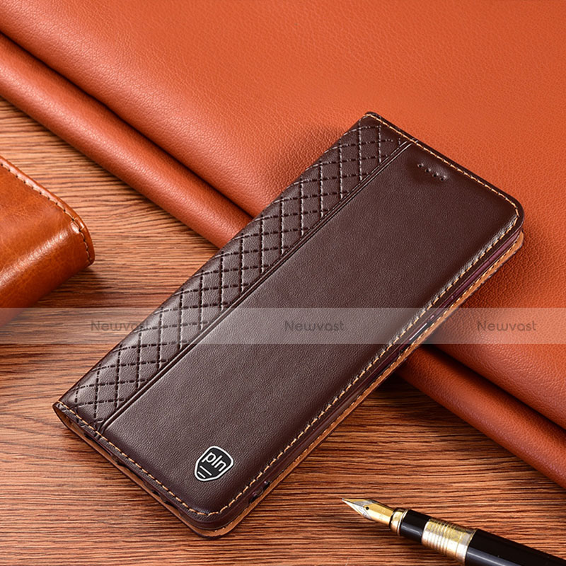 Leather Case Stands Flip Cover Holder H10P for Motorola Moto G60 Brown
