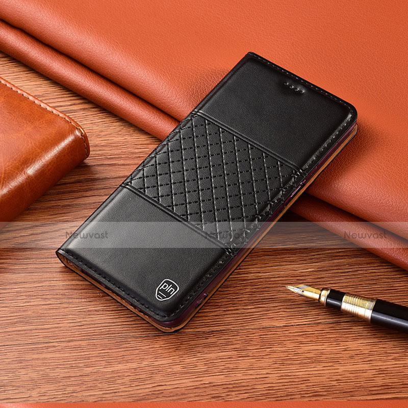 Leather Case Stands Flip Cover Holder H10P for Motorola Moto G62 5G Black