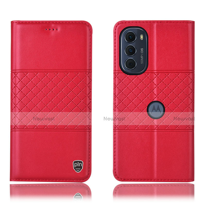 Leather Case Stands Flip Cover Holder H10P for Motorola Moto G71s 5G Red