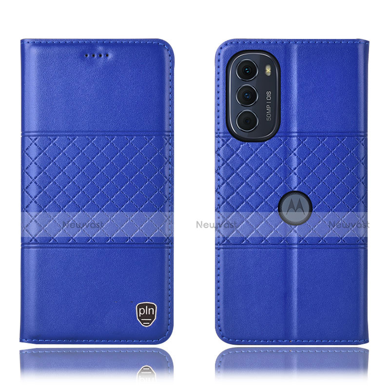 Leather Case Stands Flip Cover Holder H10P for Motorola Moto G82 5G Blue