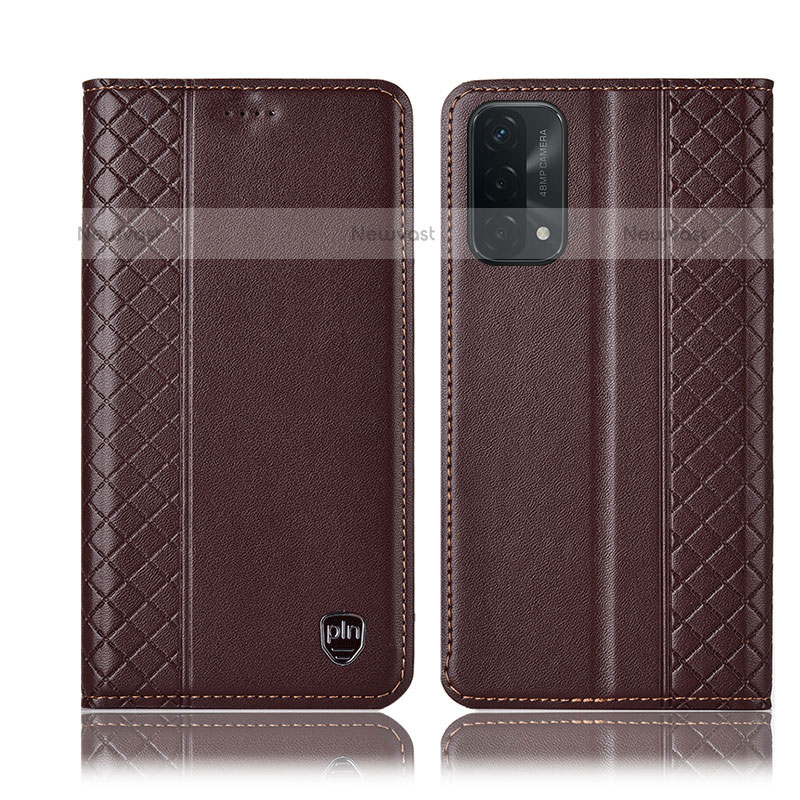 Leather Case Stands Flip Cover Holder H10P for OnePlus Nord N200 5G Brown