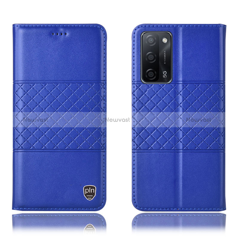 Leather Case Stands Flip Cover Holder H10P for Oppo A53s 5G Blue