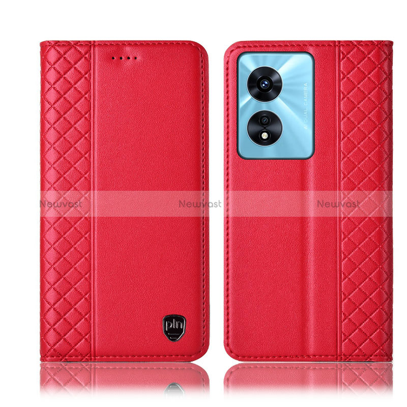 Leather Case Stands Flip Cover Holder H10P for Oppo A78 5G Red